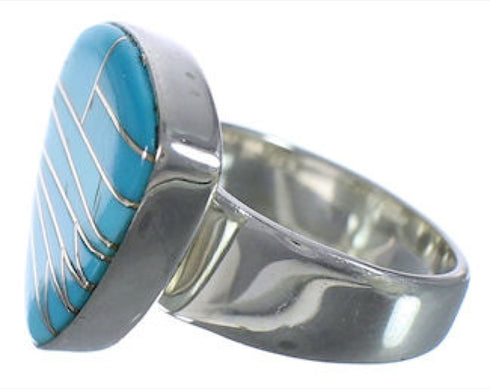Heavy Turquoise Inlay Southwest Silver Ring Size 6-1/2 PX40420